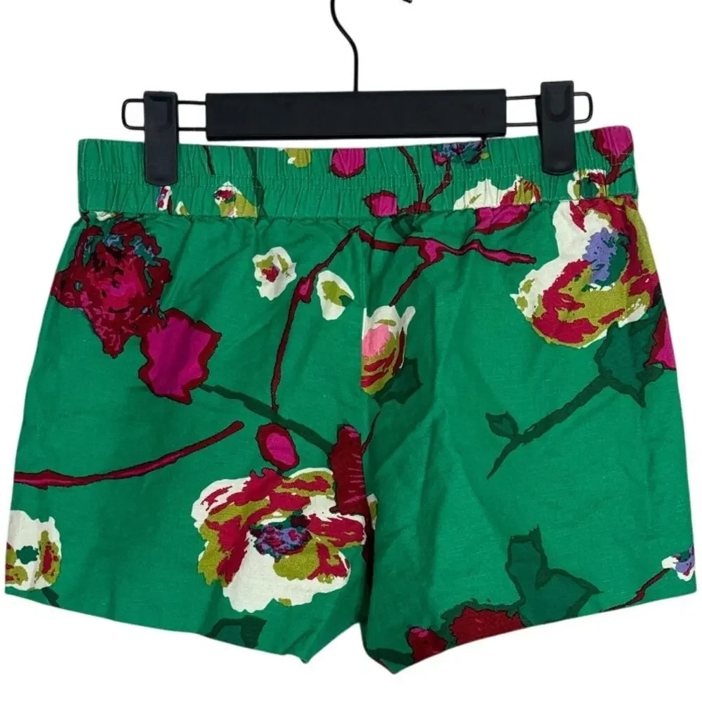 J. Crew Green Floral Print Athletic Shorts with Pink Accents